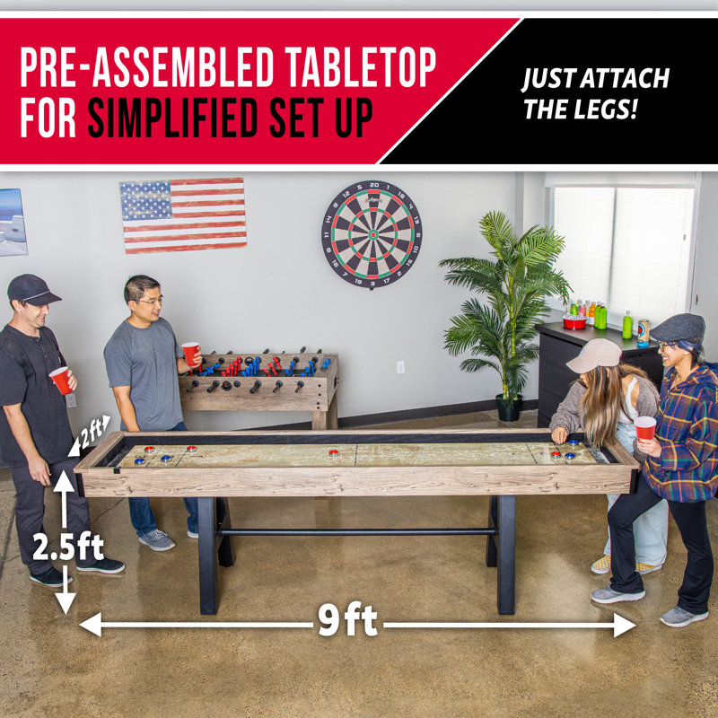 GoSports Premium 9 ft Shuffleboard Table with 8 Pucks, Shuffleboard Wax